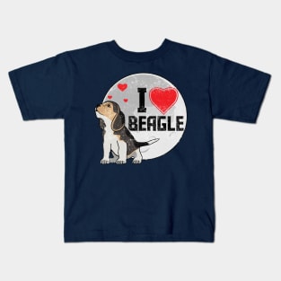 I Love Beagle Dog Night Vintage Design Kids T-Shirt